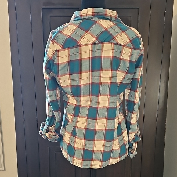 Heritage 1981 Teal and Cream Plaid Flannel Shirt - Picture 2 of 8